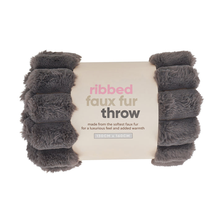 Annabel Trends Ribbed Faux Fur Throw - Grey