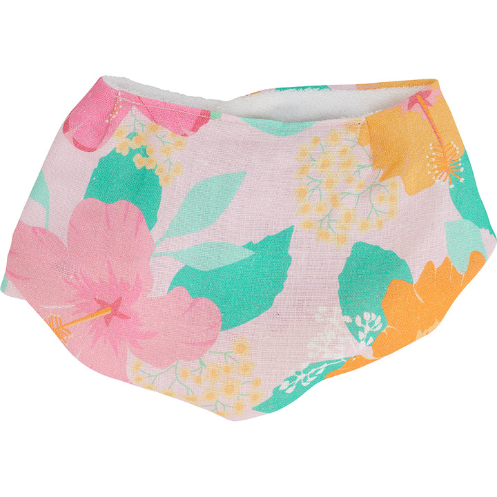 Baby's Bandana Bib. Linen. Hibiscus Print
