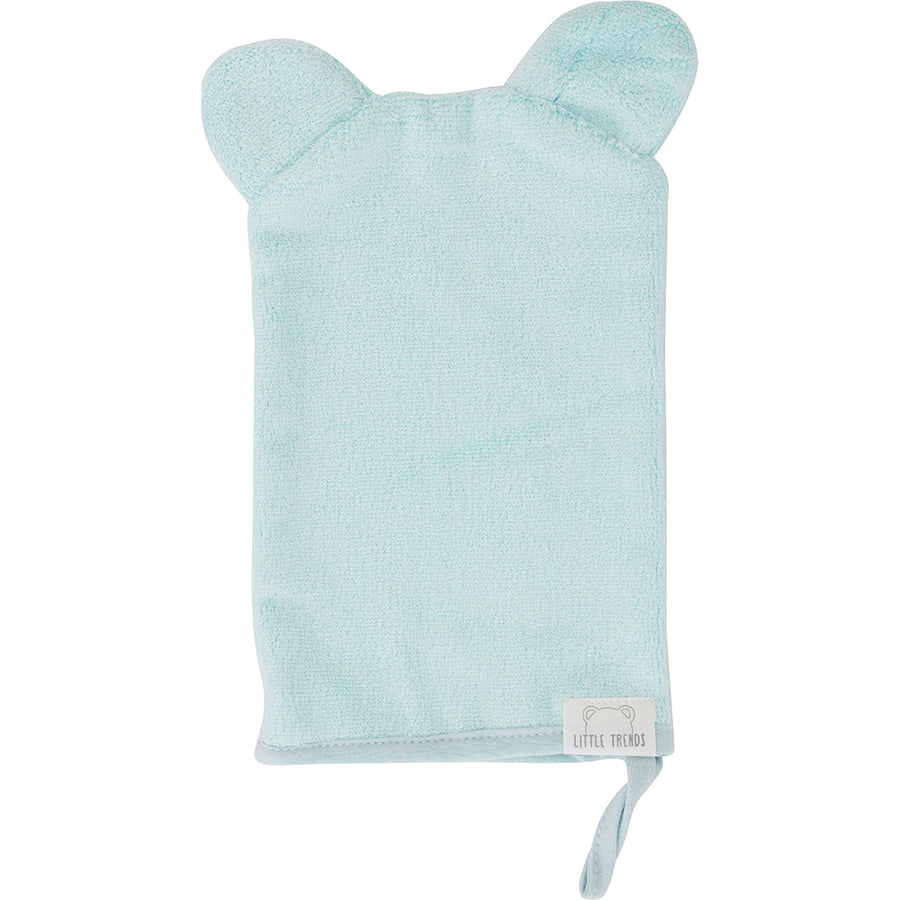 baby wash mitt. Bear ears. ice blue