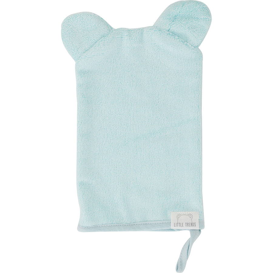 baby wash mitt. Bear ears. ice blue