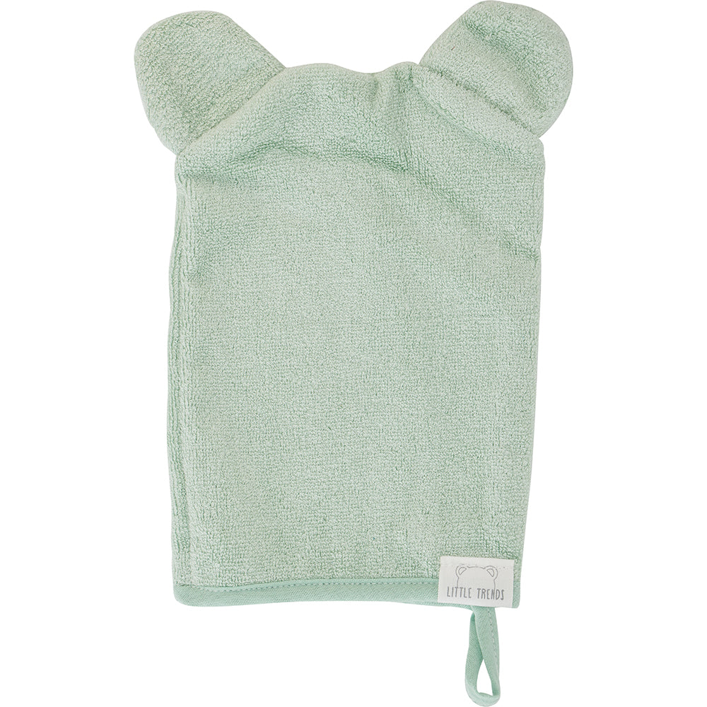baby wash mitt. Bear ears. Moss