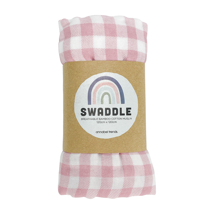 gingham pink clay - muslin bib