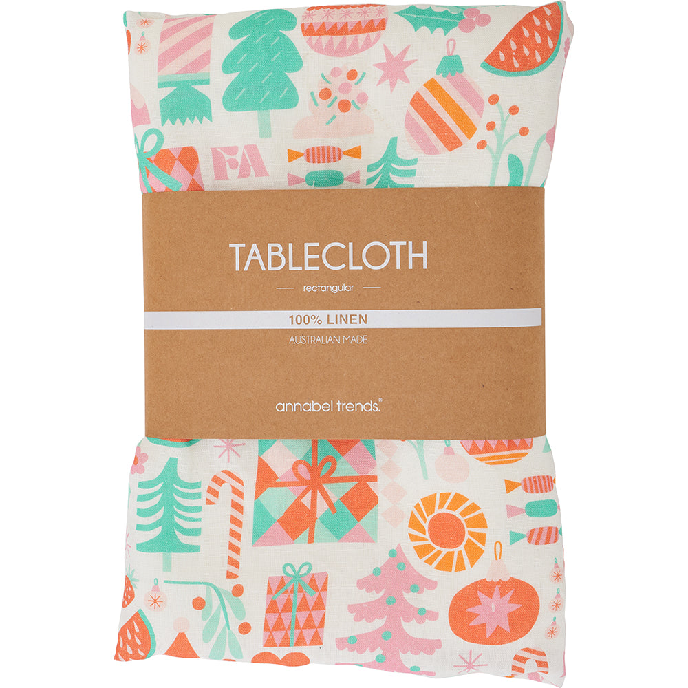 Tablecloth - Linen - Merry Xmas - Large 138cm x 300cm