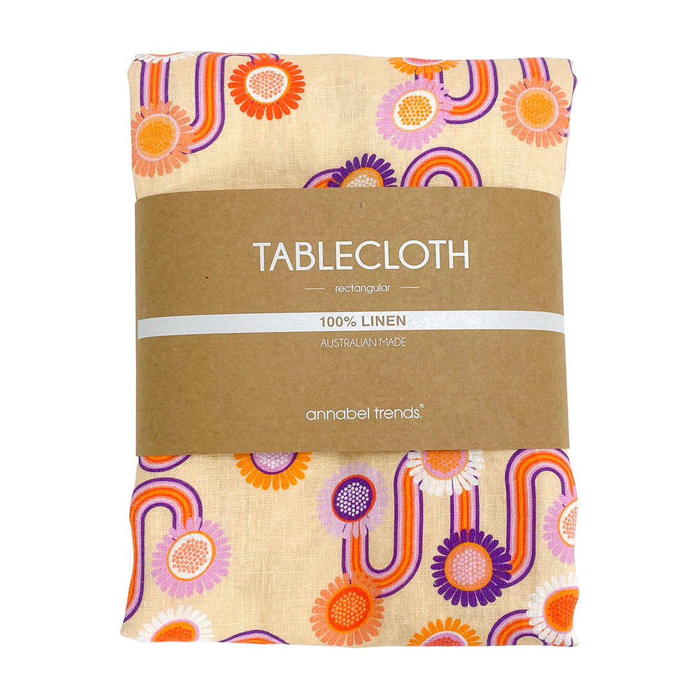 Tablecloth - Linen - Groovy Rainbows  - Medium 138cm x 240cm