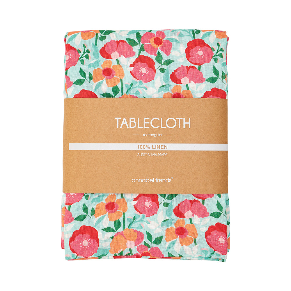 Tablecloth - Linen - Sherbet Poppies - Large 138cm x 300cm