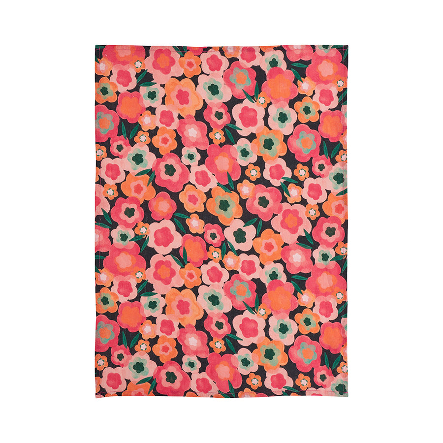 Midnight Blooms Linen Tea towel 