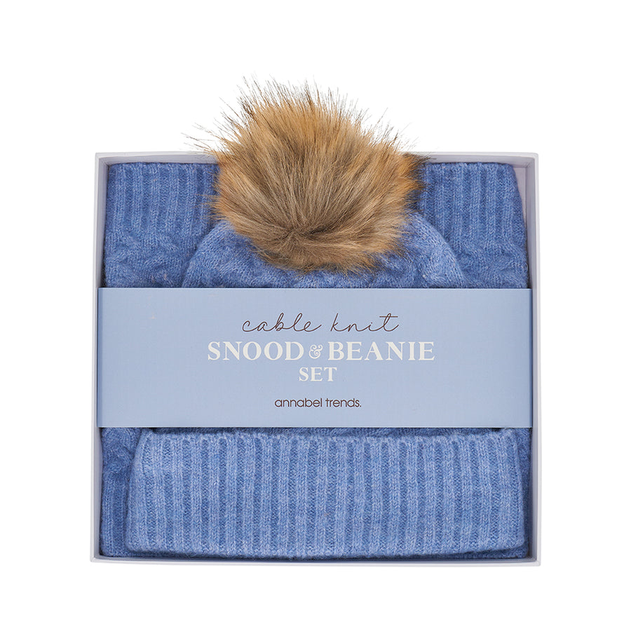 Snood and beanie set - blue marle