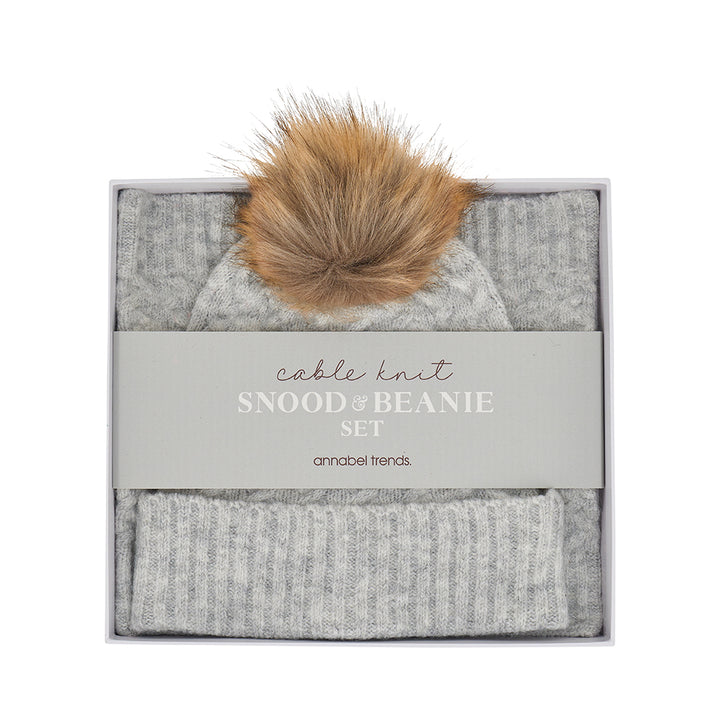 Snood and beanie set - grey marle