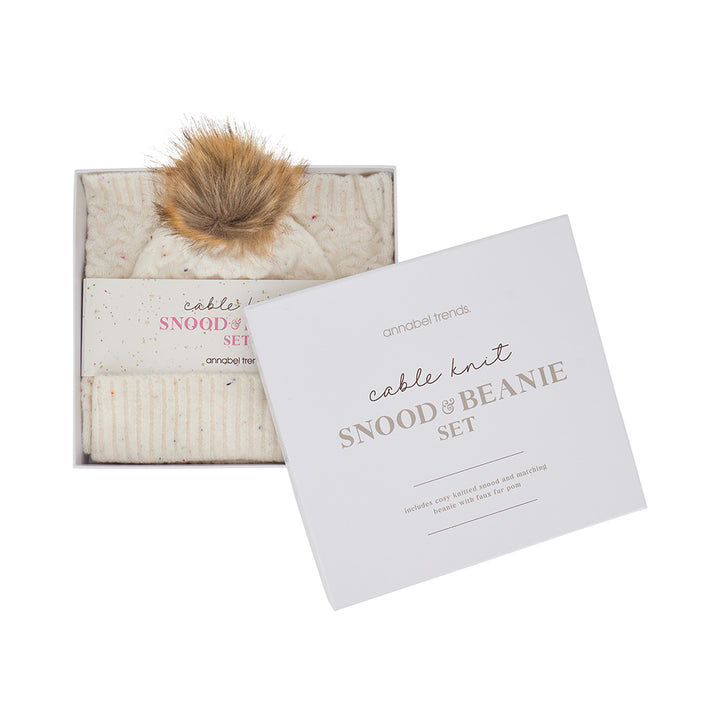 Snood and beanie set - speckle cream