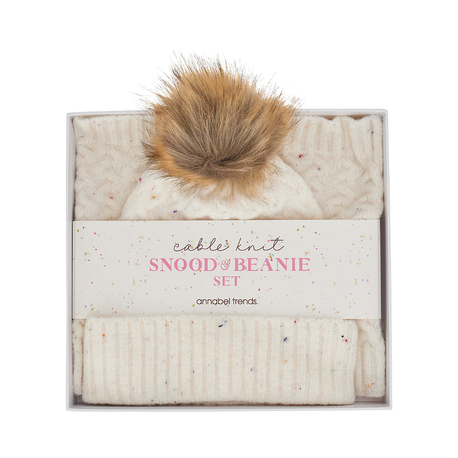 Snood and beanie set - Speckle cream