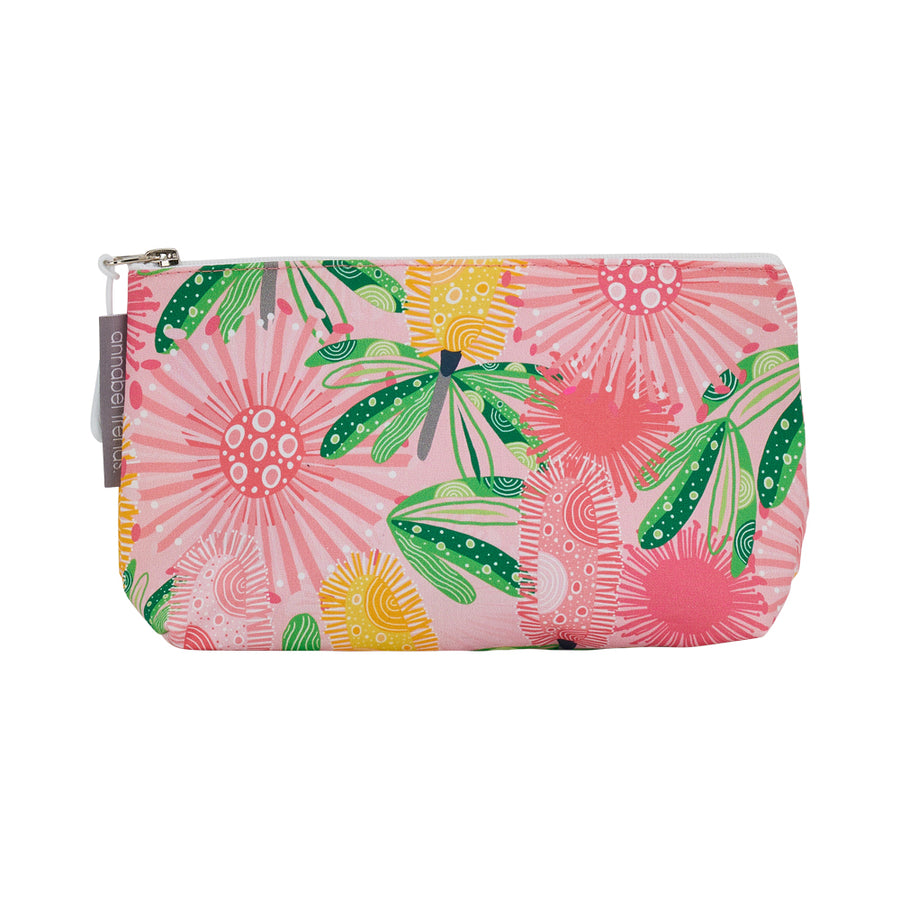 small cosmetic bag - pink banksia - made from cotton