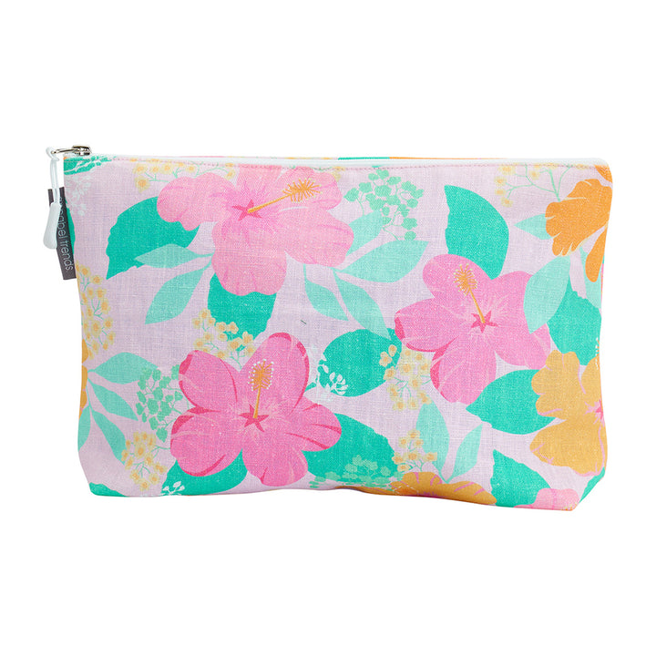 Cosmetic Bag - Linen - Large - Hibiscus