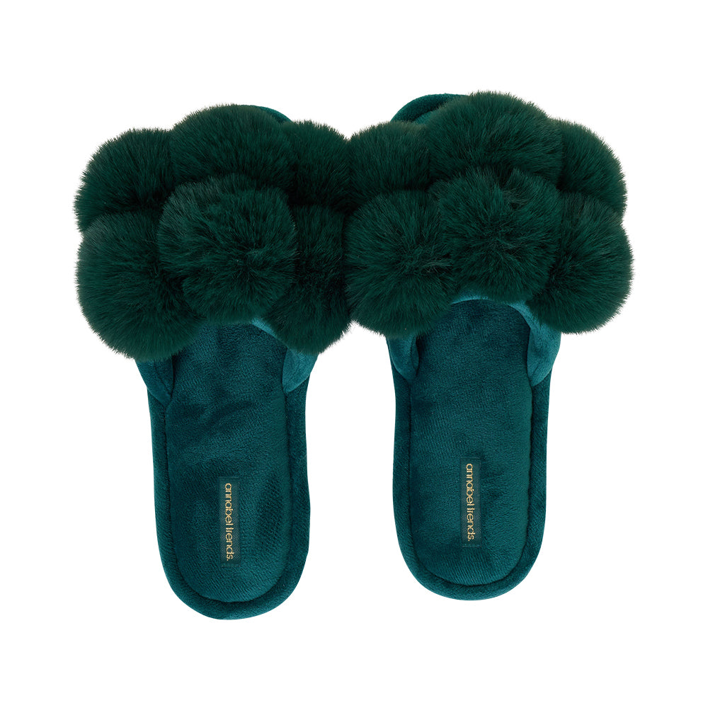 Cosy Luxe Pom Pom slippers - Emerald