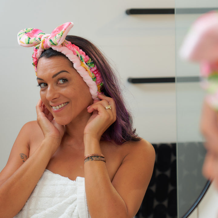 Annabel Trends Printed scrunchie and headband - Pink Banksia
