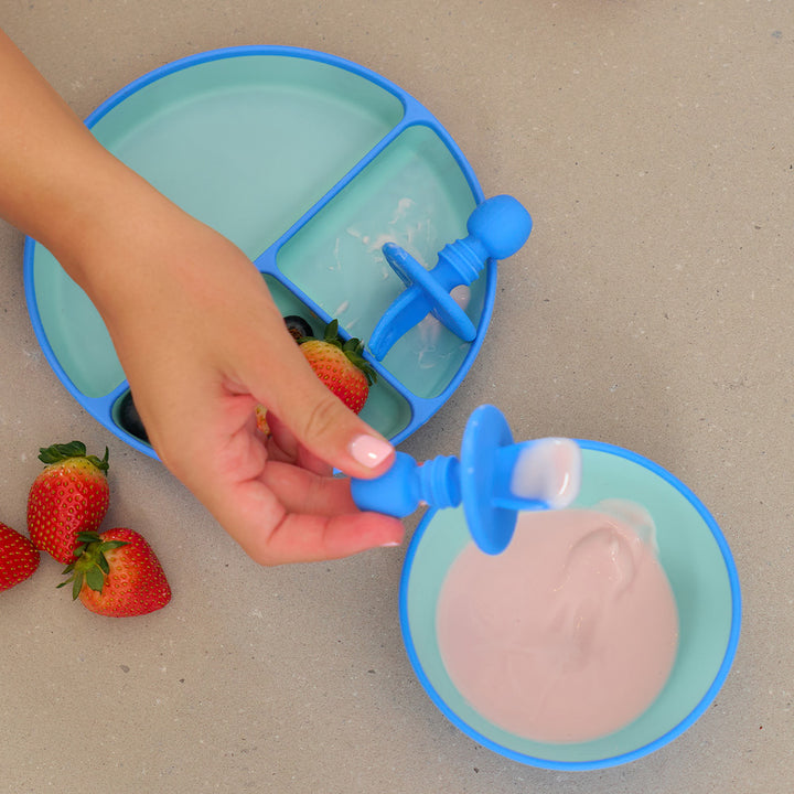 Annabel Trends - Silicone Little Fork and Spoon set - pink - blue  two tone dinner set