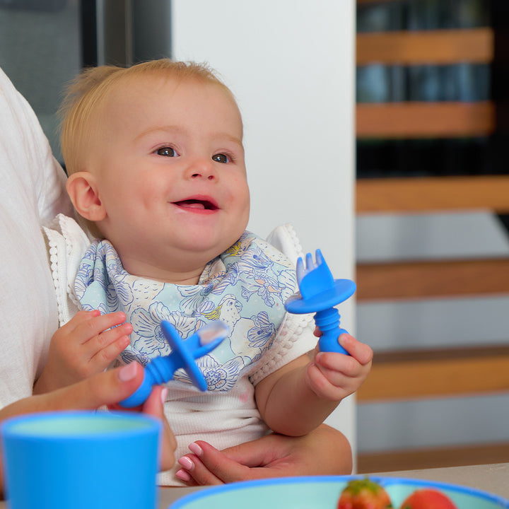Annabel Trends - Silicone Little Fork and Spoon set - pink - blue