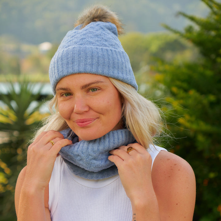 Snood and beanie set - blue marle