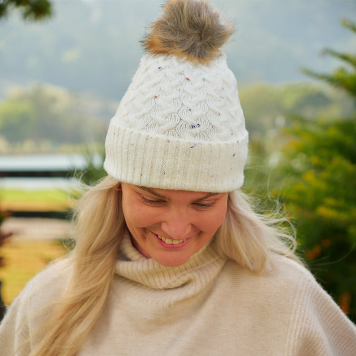 Snood and beanie set - speckled cream