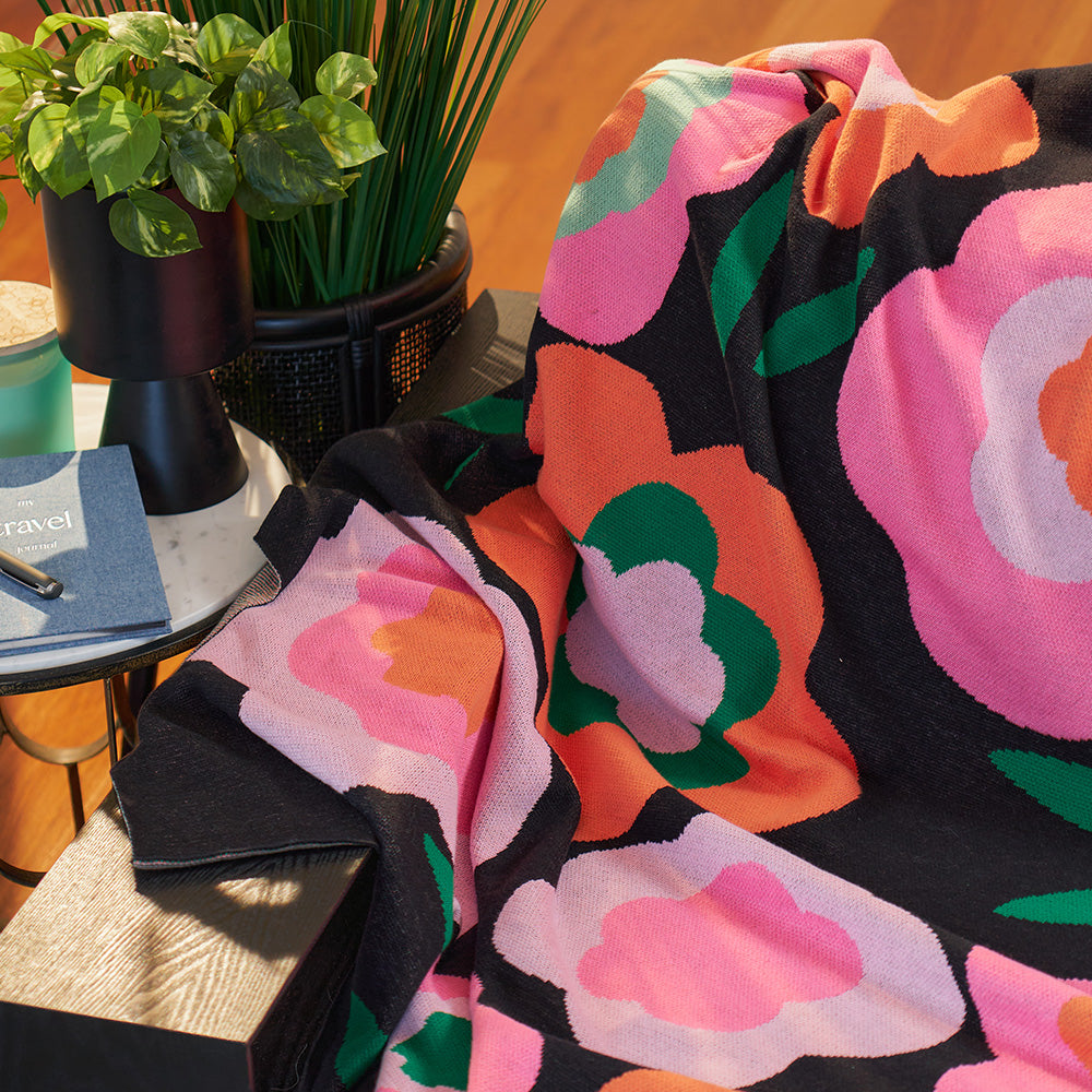 midnight blooms cotton throw