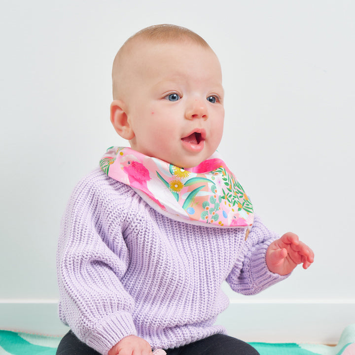 Baby's Bandana Bib. Linen. Galah Print