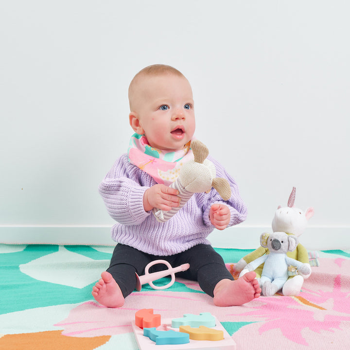 Baby's Bandana Bib. Linen. Hibiscus Print