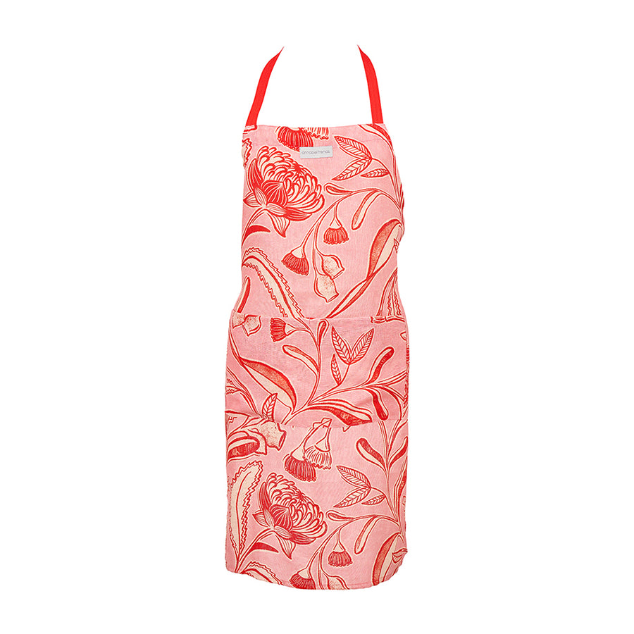 Annabel Trends Linen apron in trailing natives red