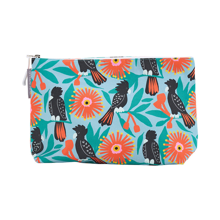 Annabel trends Large cotton Cosmetic Bag in Black Cockatoo print