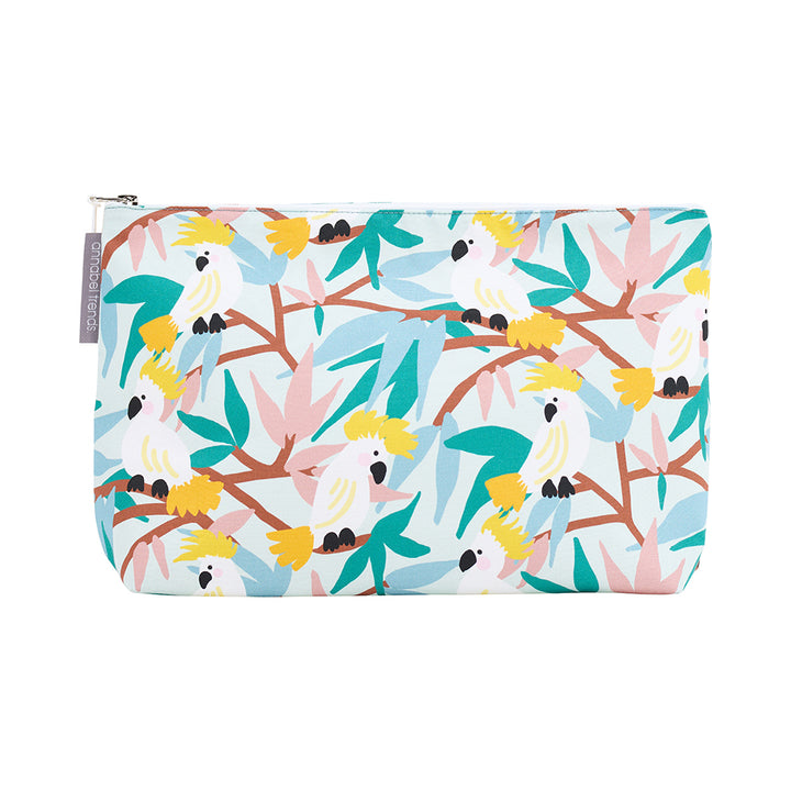 Annabel Trends Cotton Large Cosmetic Bag in White Cockatoo print