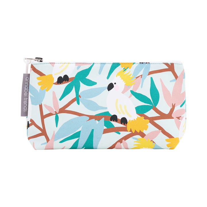 Annabel Trends Cotton Small Cosmetic Bag in White Cockatoo print