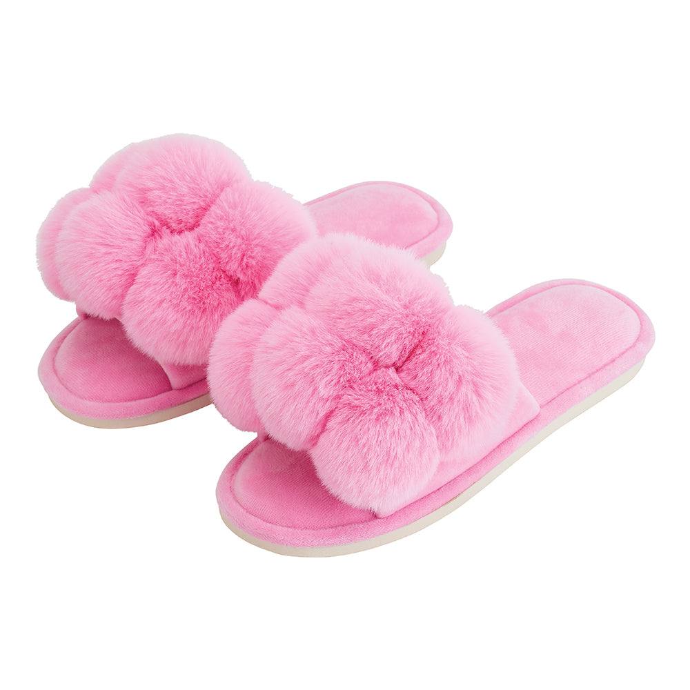 Annabel Trends pom pom slippers in Candy