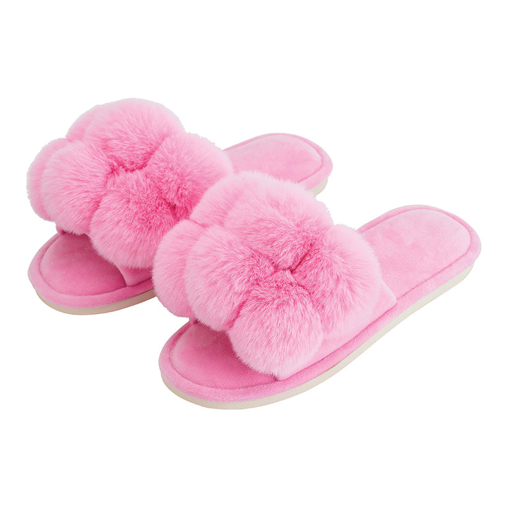 Annabel Trends pom pom slippers in Candy