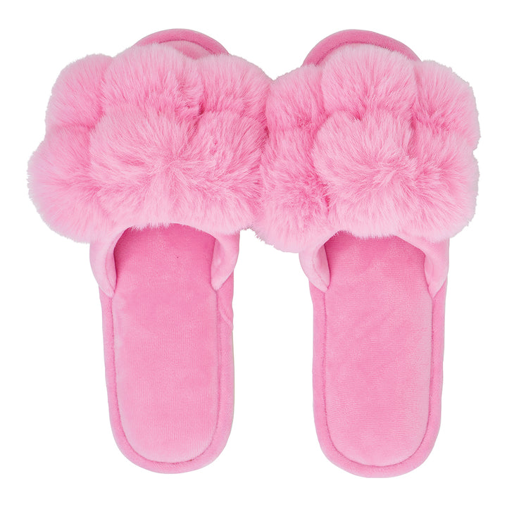 Annabel Trends pom pom slippers in Candy
