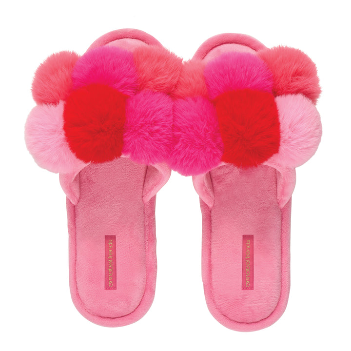Annabel Trends pom pom slippers in Multi Pink