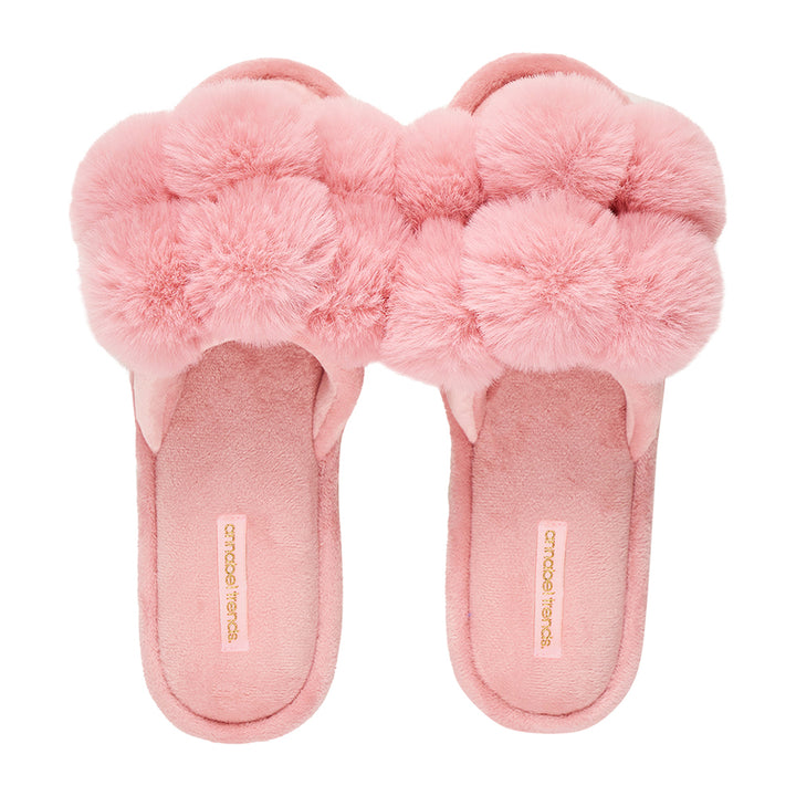 Annabel Trends pom pom slippers in Pink Lemonade