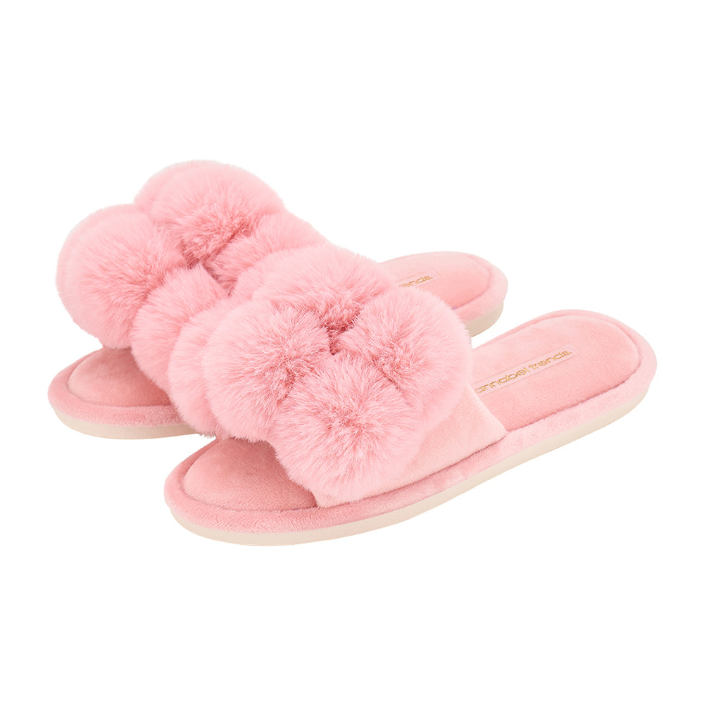 Annabel Trends pom pom slippers in Pink Lemonade