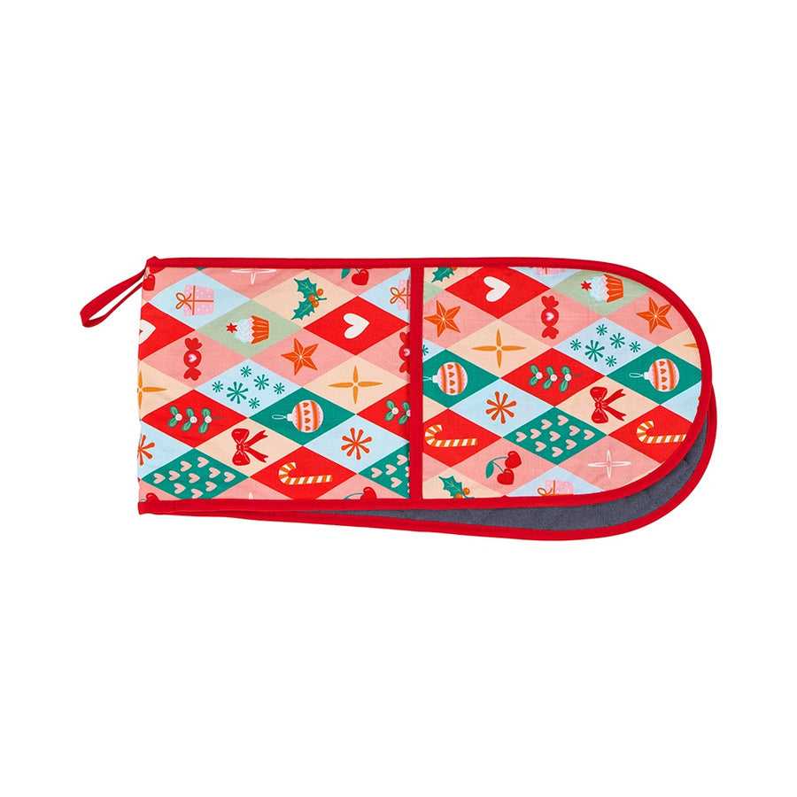 Annabel Trends Cotton double oven mitt in Christmas Harlequin