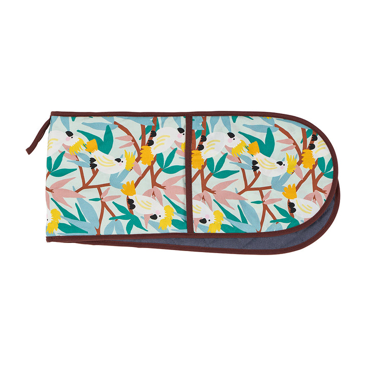 Annabel Trends Cotton Double Oven Mitt in White Cockatoo print