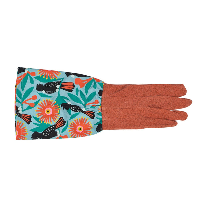 Annabel Trends Cotton Long sleeve garden gloves in Black Cockatoo print