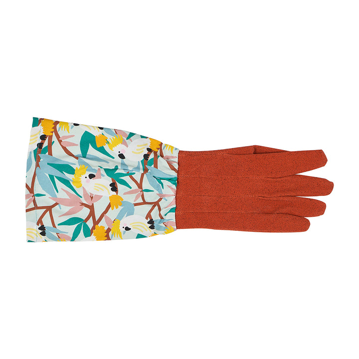 Annabel Trends Cotton Long Sleeve Garden Gloves in White Cockatoo print