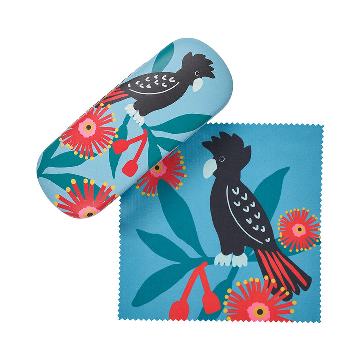 Annabel Trends Glasses Case Combo with Cleaning Cloth in Black Cockatoo