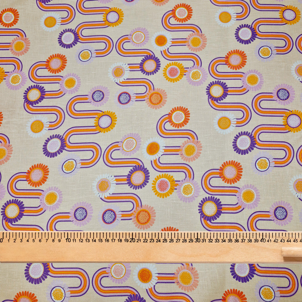 Fabric by the metre - groovy rainbows - linen