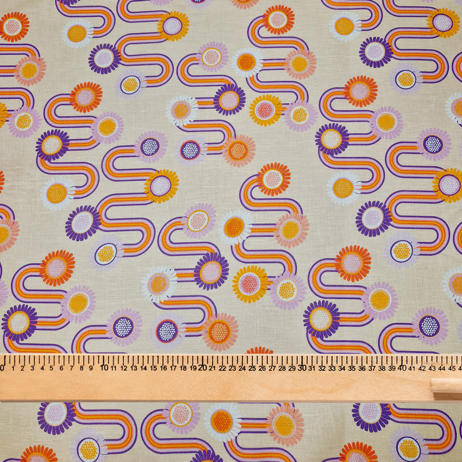 Fabric by the metre - groovy rainbows - linen