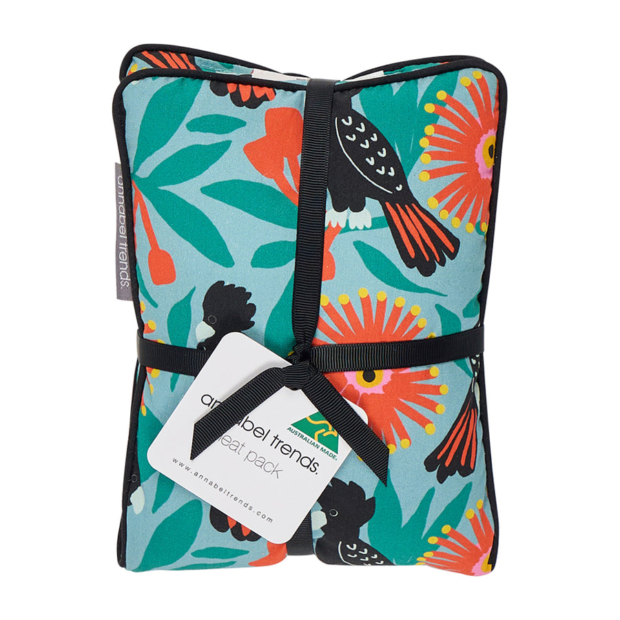 Annabel Trends Cotton Heat pillow in Black Cockatoo print