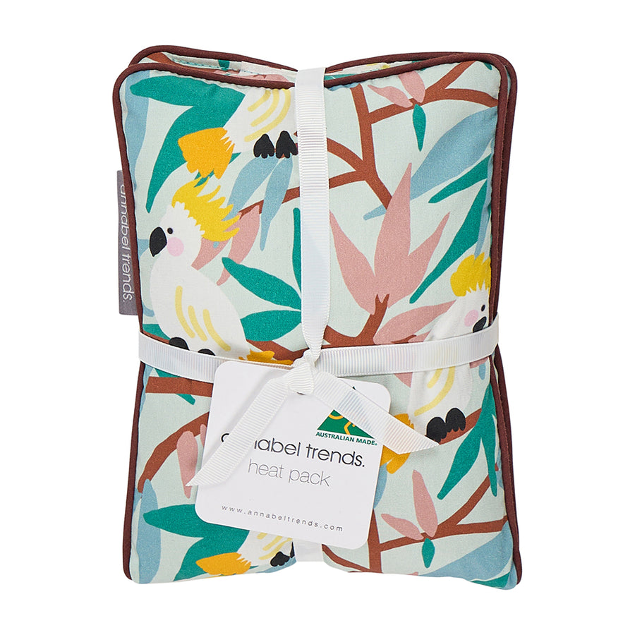 Annabel Trends Cotton Heat Pillow in White Cockatoo print