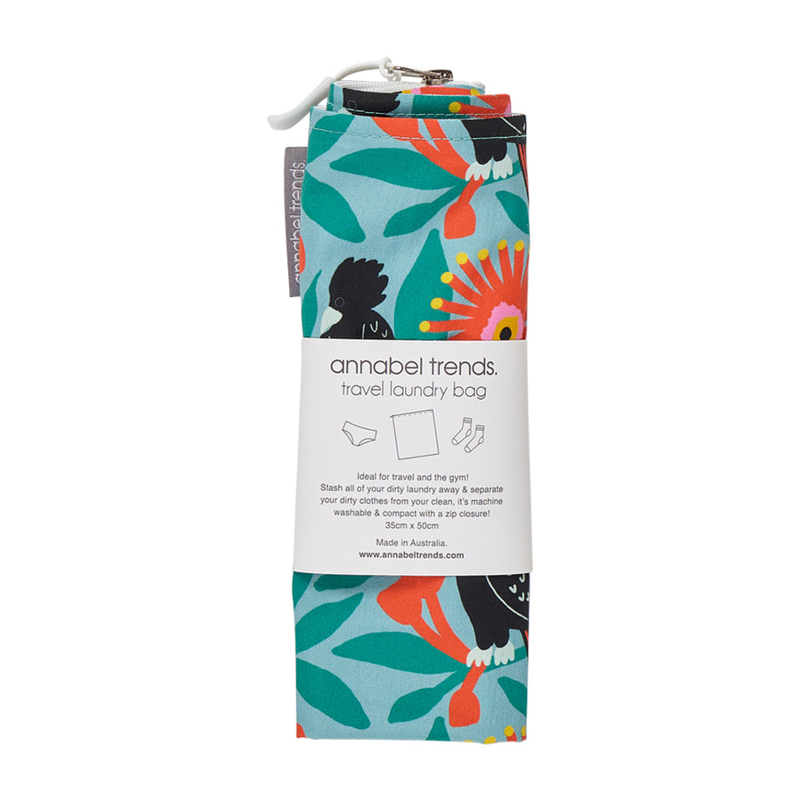 Annabel Trends Cotton Laundry Bag in Black Cockatoo print