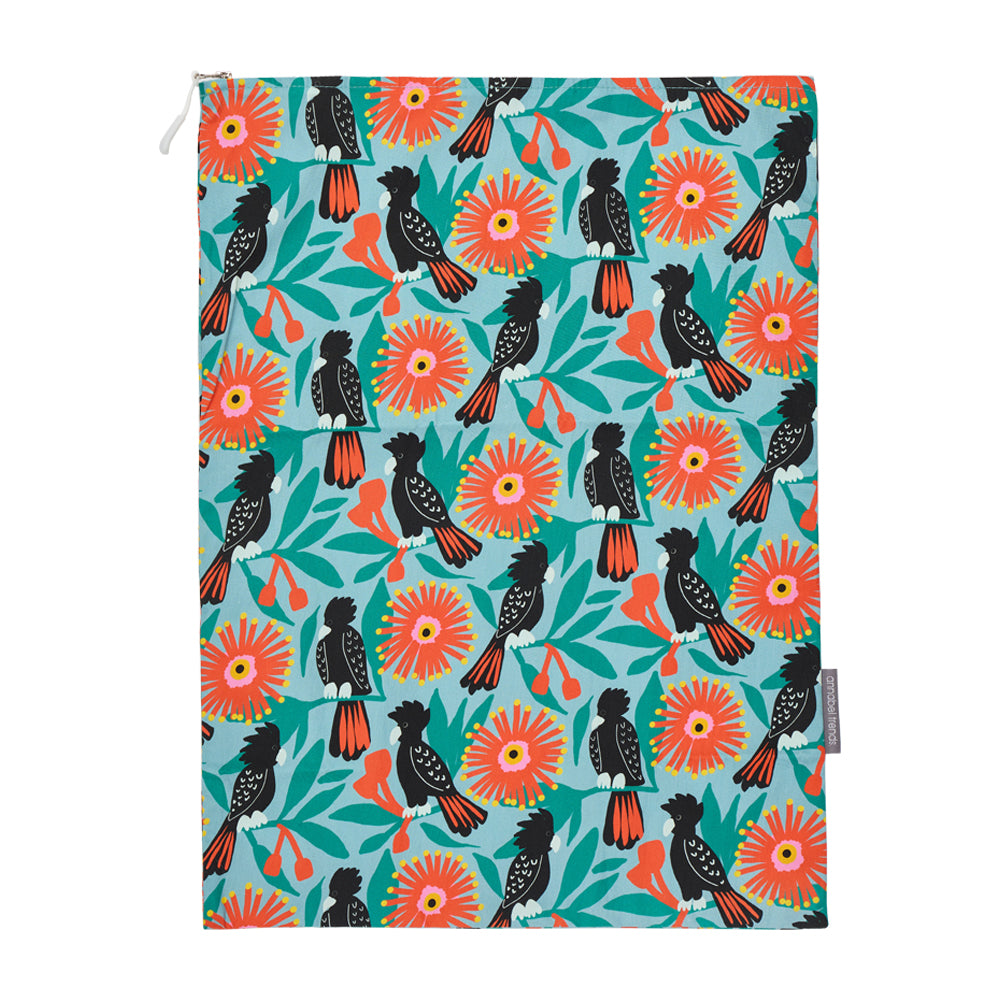 Annabel Trends Cotton Laundry Bag in Black Cockatoo print