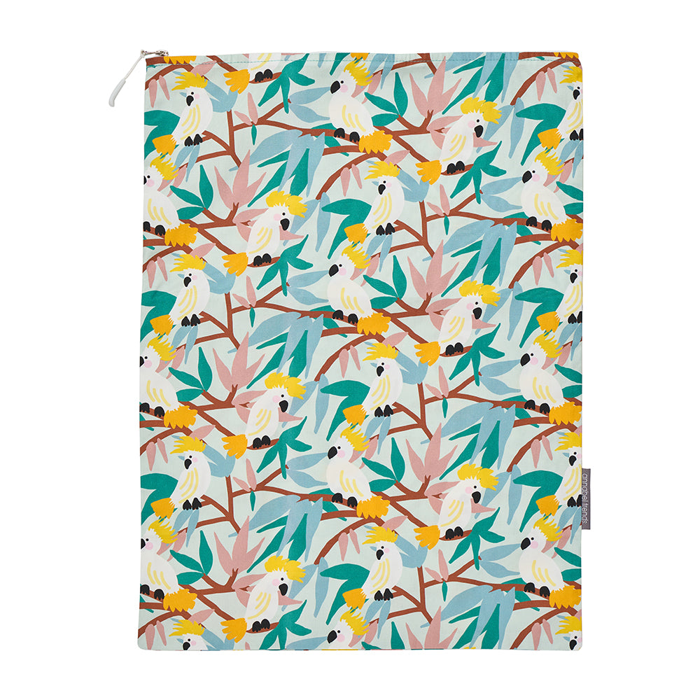 Annabel Trends Cotton Laundry Bag in White Cockatoo print