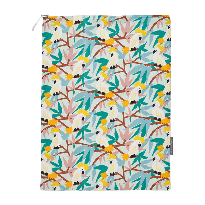 Annabel Trends Cotton Laundry Bag in White Cockatoo print
