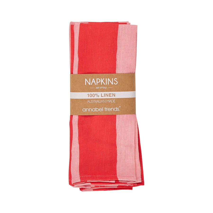 Annabel Trends Linen Napkin Set in Red Stripe