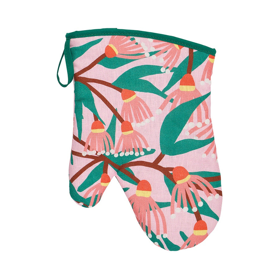 Annabel Trends Linen Single Oven Mitt in blossom branches print